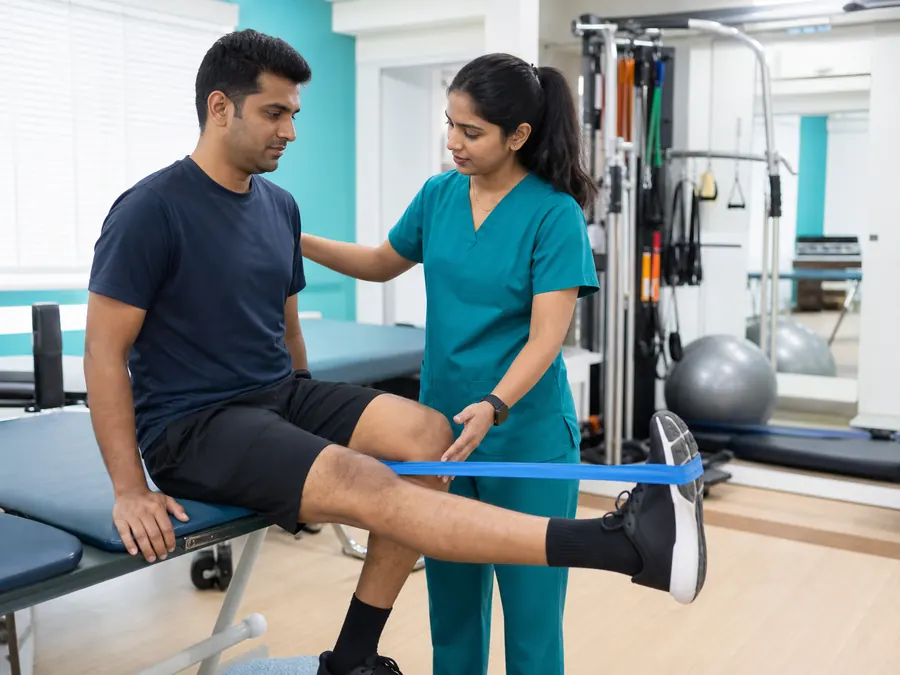 Physiotherapist guiding a patient through a treatment session in Noida