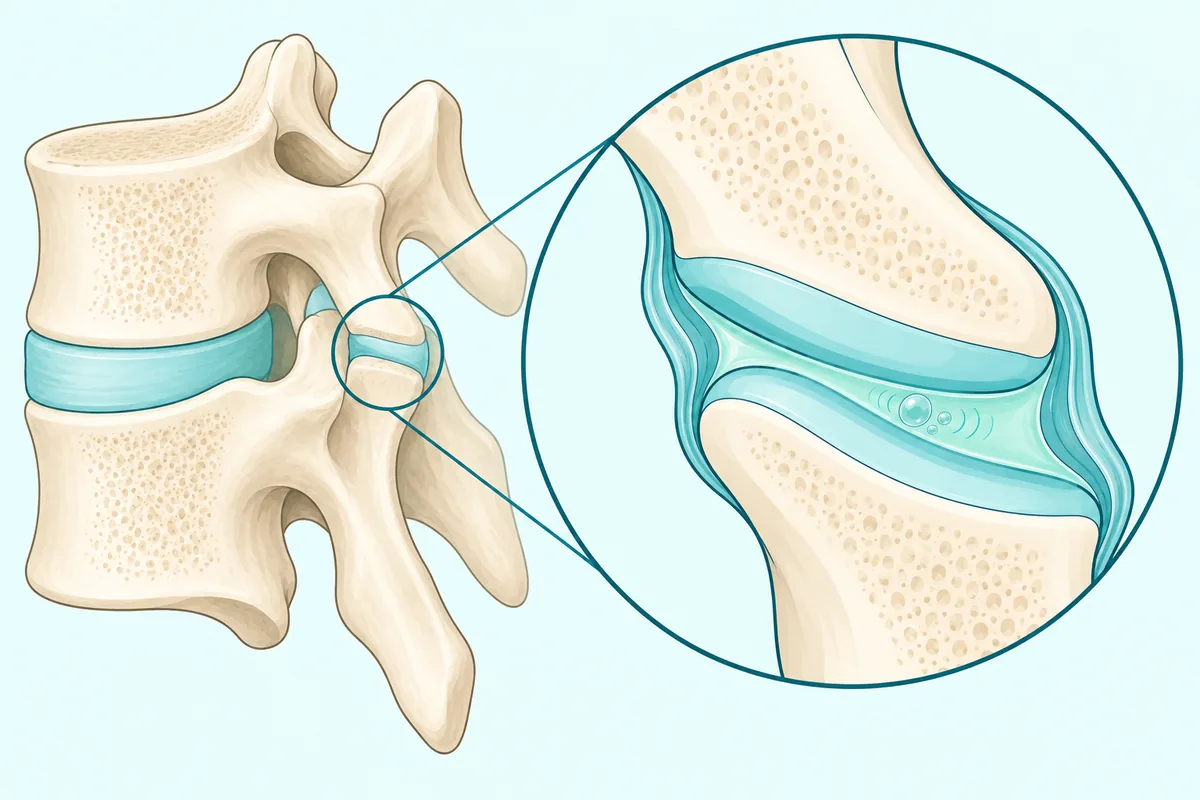 Diagram of a spinal joint showing a small gas bubble releasing, which causes the popping sound