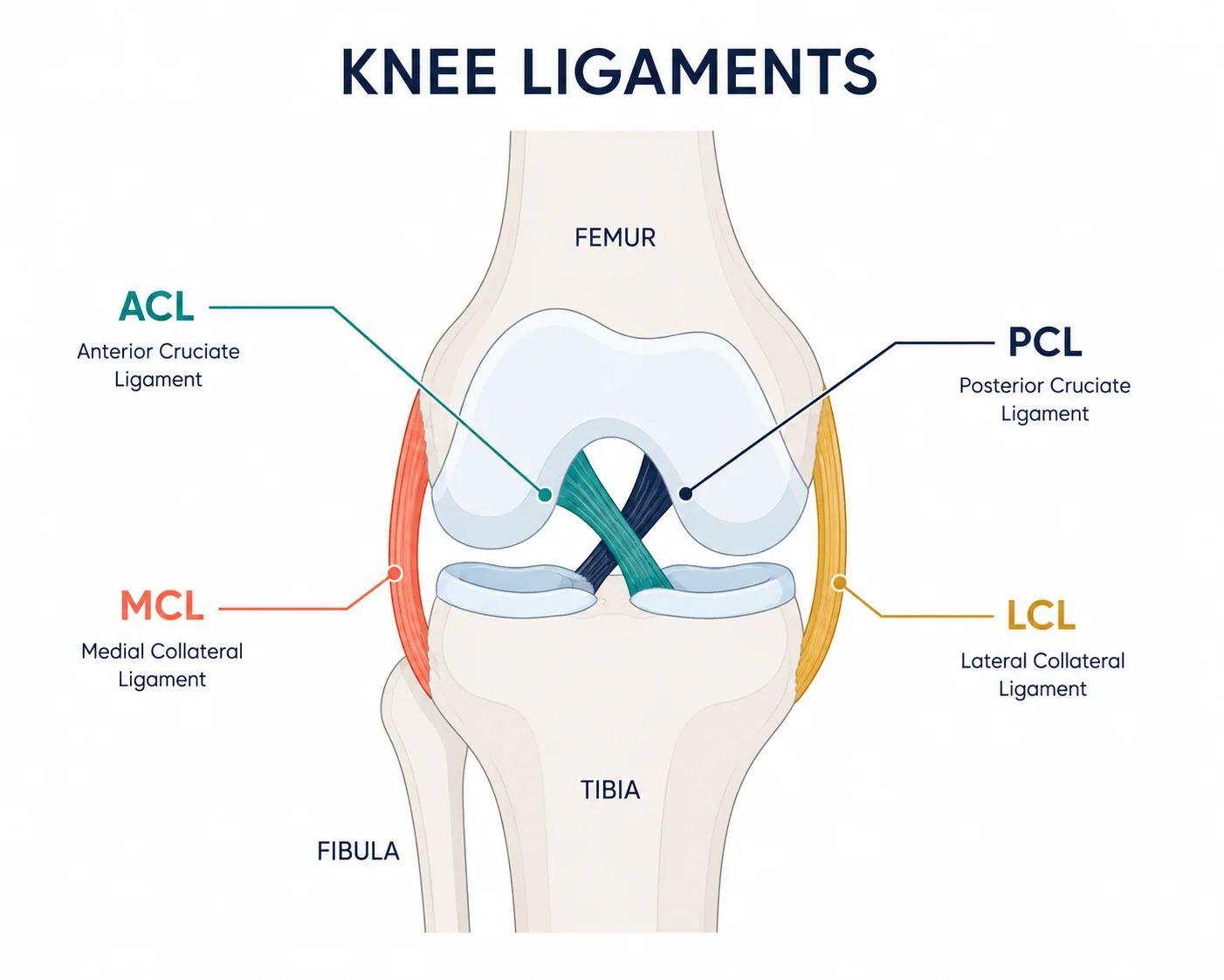 Knee ligament anatomy ACL MCL PCL LCL diagram