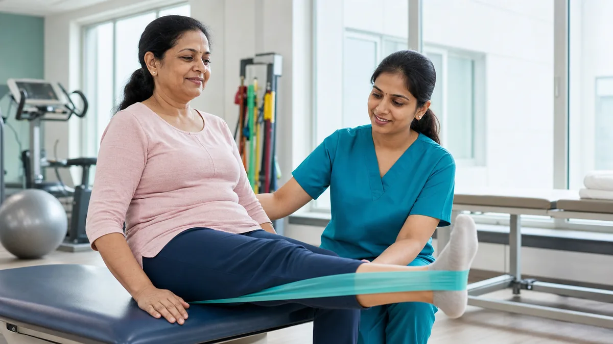 Knee strengthening physiotherapy session at Dynamics Mend Noida, guided quadriceps and hip exercises for lasting knee pain relief