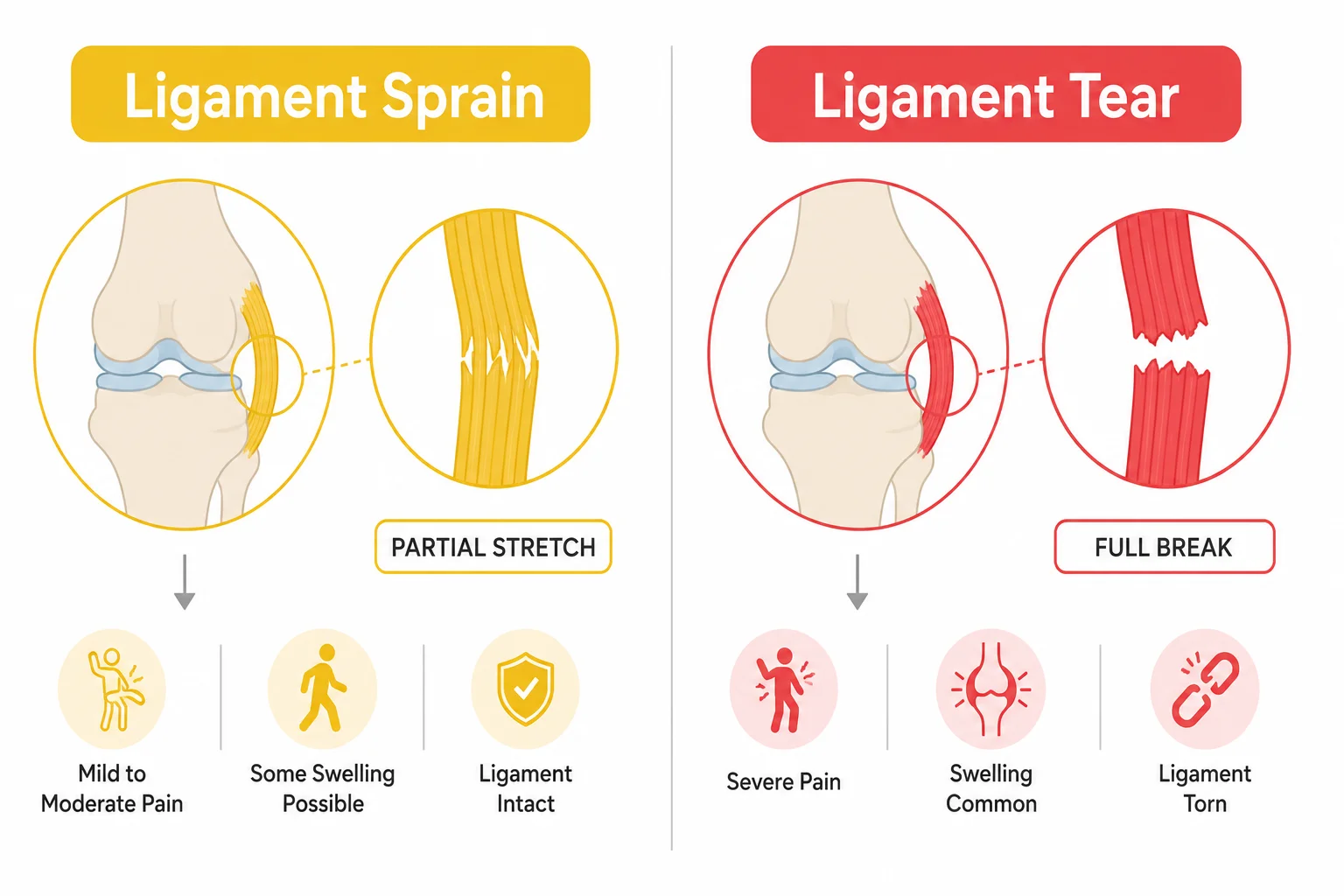 Ligament sprain vs ligament tear difference explained