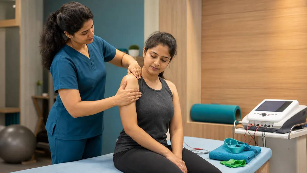 What a physiotherapy session includes at Dynamics Mend Noida, assessment, manual therapy, modalities and supervised exercise