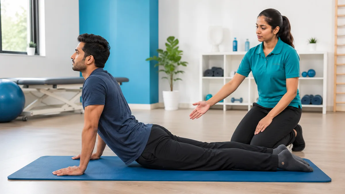 Slip disc physiotherapy exercise session in Noida, guided core strengthening for disc recovery at Dynamics Mend Sector 52